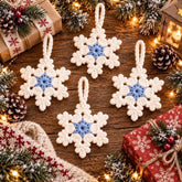 Crochet Snowflake Ornaments Set of 6 or 8, Handmade Christmas Tree Decorations, White Winter Decor, Small Hanging Snowflakes
