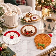 Handmade Crochet Christmas Coasters, Cute Animal Mug Rugs, Holiday Mug Rugs, Kawaii Table Decor, Gift for Coffee Lovers
