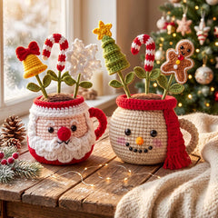 Crochet Christmas Plant Pot, Christmas Decor Gift ,Christmas Amigurumi, Festive Desk Ornament