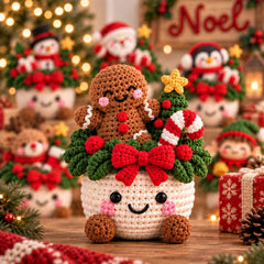 Crochet Xmas Planter, Christmas Amigurumi Basket, Cute Holiday Shelf Sitter, Santa Snowman Tree Decor, Festive Table Centerpiece, Xmas Gift