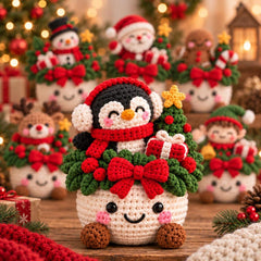 Crochet Xmas Planter, Christmas Amigurumi Basket, Cute Holiday Shelf Sitter, Santa Snowman Tree Decor, Festive Table Centerpiece, Xmas Gift