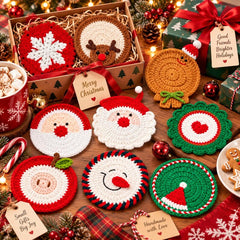 Handmade Crochet Christmas Coasters, Cute Animal Mug Rugs, Holiday Mug Rugs, Kawaii Table Decor, Gift for Coffee Lovers