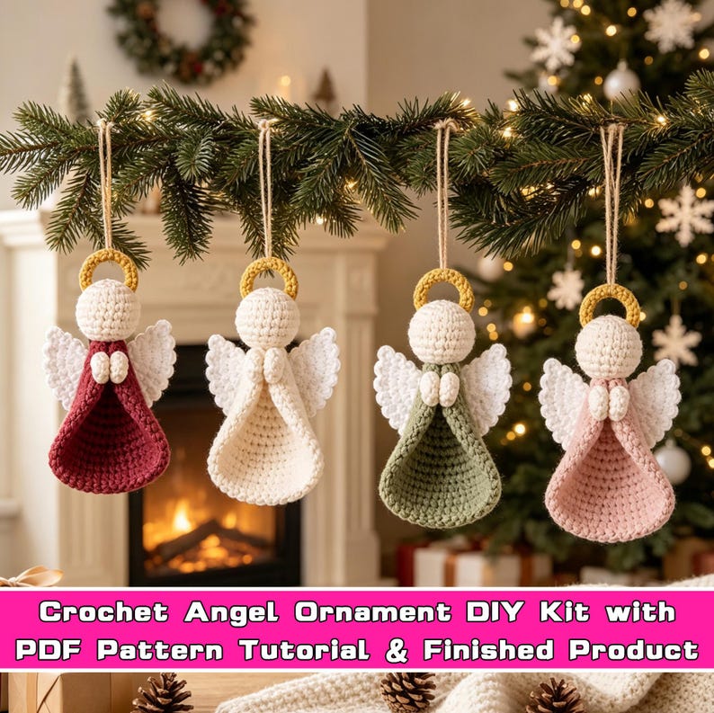 DIY Crochet Angel Christmas Ornament Kit,Step‑by‑Step PDF Pattern Tutorial,Handmade Xmas Tree Hanging Decor,Finished Crochet Angel Keychain