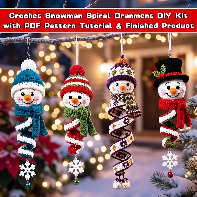 Crochet Christmas Spiral Wind Chime Ornament DIY Kit,Beginner Friendly Craft Kit Gift,Step-by-Step PDF Pattern,Christmas Tree Hanging Decor