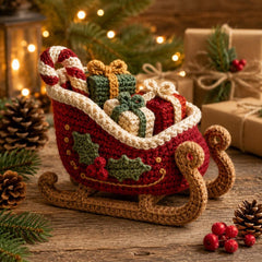 Crochet Christmas Sleigh, Handmade Xmas Sleigh Decor, Crochet Gift Basket, Christmas Table Decor, Holiday Centerpiece, Xmas Gift