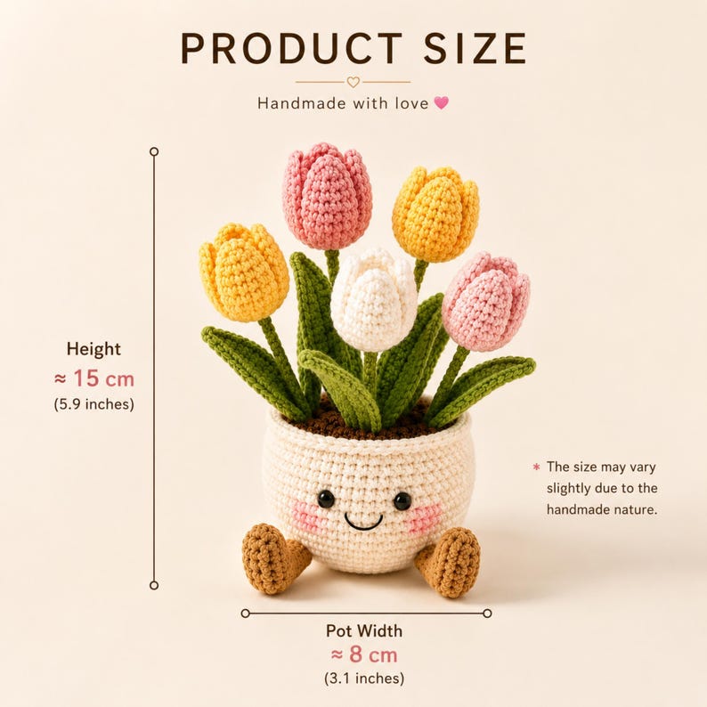 Crochet Flower Pot Set with Mushroom Sunflower Lavender Strawberry Rose Tulip Designs