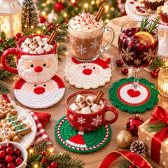 Handmade Crochet Christmas Coasters, Cute Animal Mug Rugs, Holiday Mug Rugs, Kawaii Table Decor, Gift for Coffee Lovers