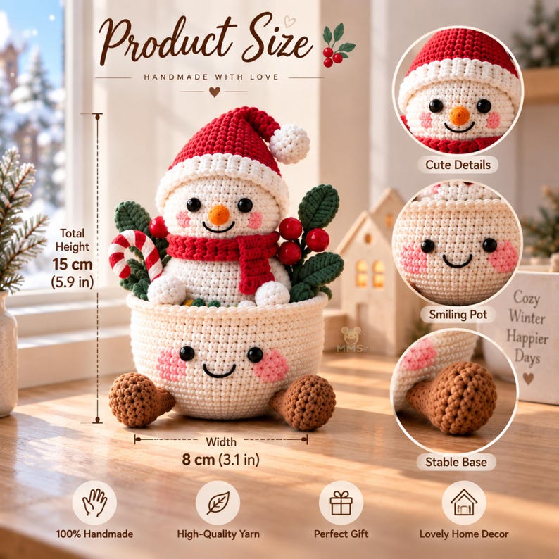 Christmas Crochet Decor, Handmade Gift, Amigurumi Desk Ornament