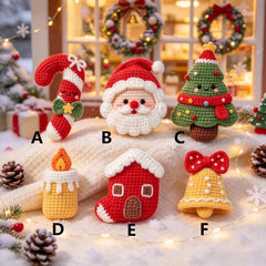 Handmade Crochet Christmas Ornament Set, Cute Amigurumi Gift Box, Santa Candy Cane Tree House Bell Candle, Tiered Tray Decor, Christmas Gift