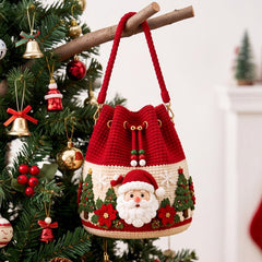 Christmas Crochet Bucket Bag, DIY Crochet Kit or Finished Crossbody Bag, Handmade Santa Reindeer Holiday Bag