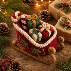 Crochet Christmas Sleigh, Handmade Xmas Sleigh Decor, Crochet Gift Basket, Christmas Table Decor, Holiday Centerpiece, Xmas Gift