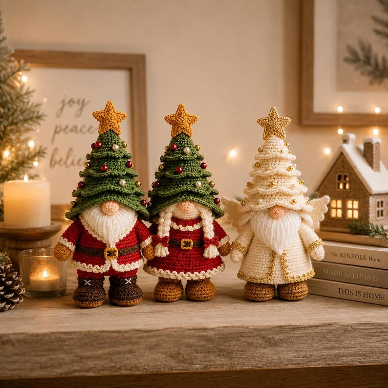 Handmade Christmas Gnome, Crochet Tree Gnome Plush, Scandinavian Tomte Gonk, Winter Dwarf Decor, Faceless Doll Holiday Tiered Tray Gift