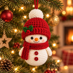 Handmade Snowman Ornament | Crochet Christmas Tree Decor | Stocking Stuffer and Winter Gift