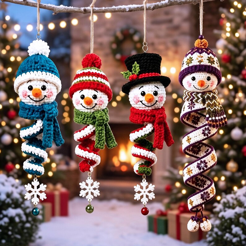 Crochet Christmas Spiral Wind Chime Ornament DIY Kit,Beginner Friendly Craft Kit Gift,Step-by-Step PDF Pattern,Christmas Tree Hanging Decor