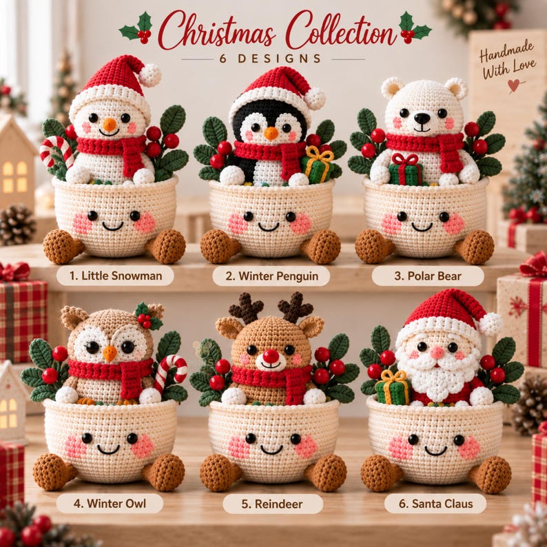 Christmas Crochet Decor, Handmade Gift, Amigurumi Desk Ornament