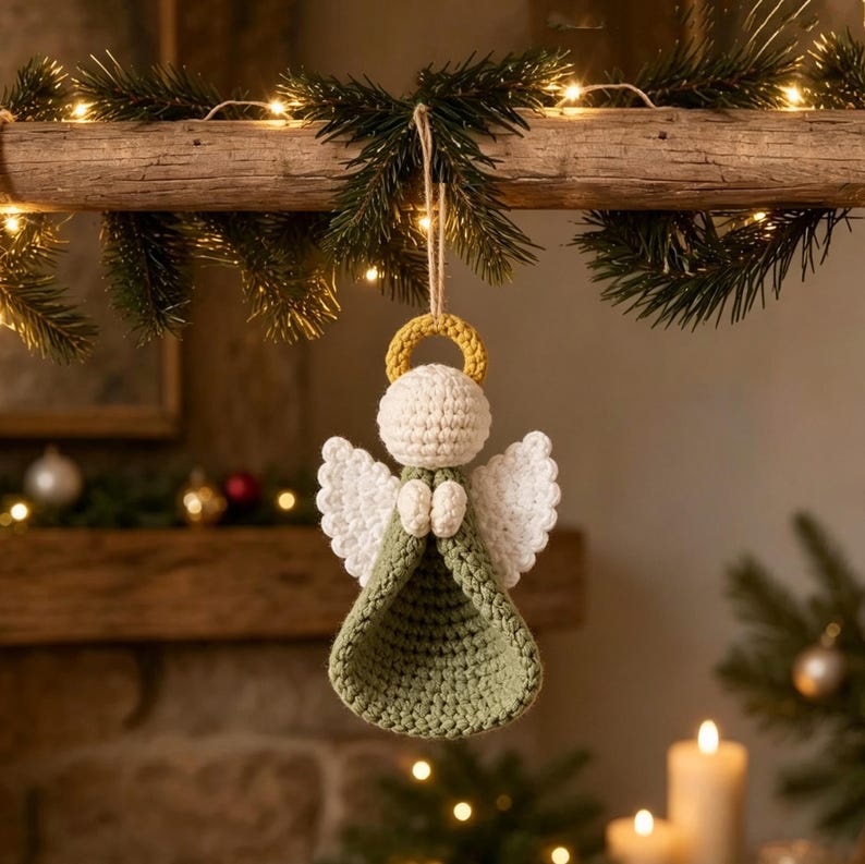 DIY Crochet Angel Christmas Ornament Kit,Step‑by‑Step PDF Pattern Tutorial,Handmade Xmas Tree Hanging Decor,Finished Crochet Angel Keychain