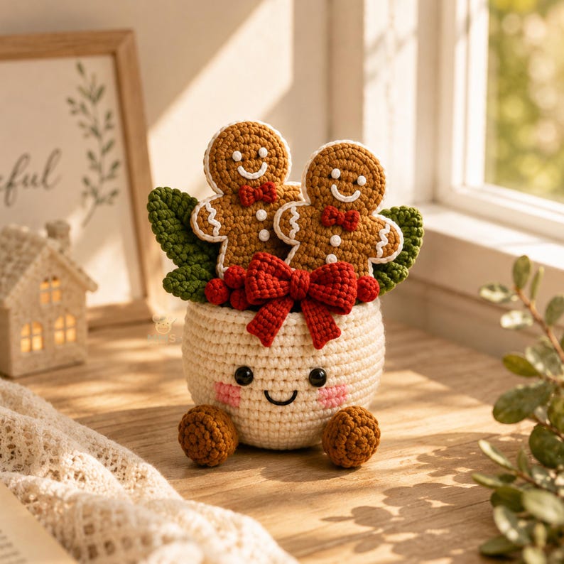 Christmas Desk Decor Crochet Pot Holiday Gift