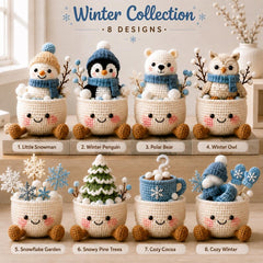 Crochet Winter Decor, Handmade Snowman Penguin Bear Owl Desk Gift