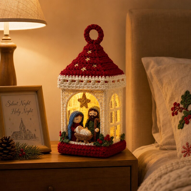 Handmade Crochet Christmas Lantern,Amigurumi Decor,Cardinal Bird,Snowman,Angel,Xmas Home Decor,Farmhouse Holiday Table Ornament,Xmas Gift