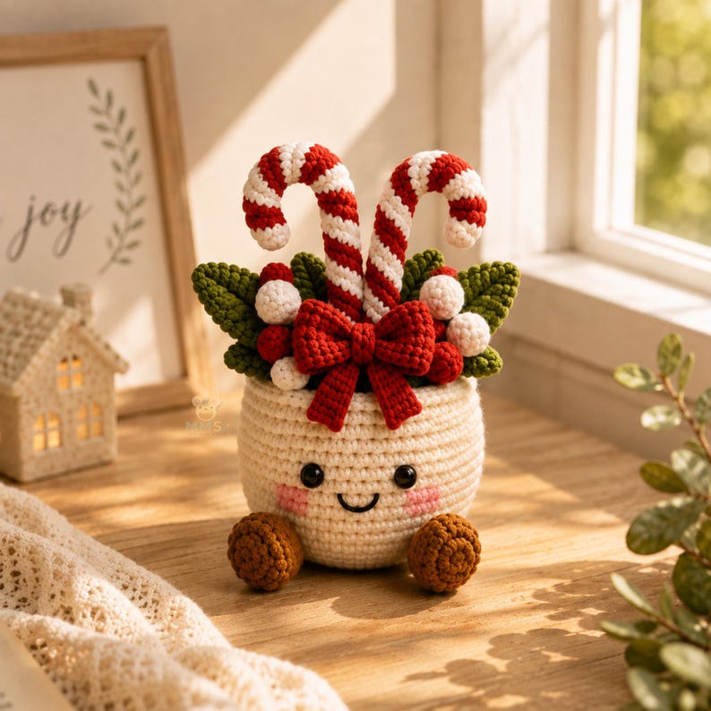 Christmas Desk Decor Crochet Pot Holiday Gift