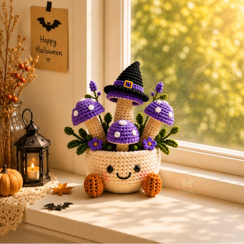 Halloween Crochet Mushroom Decor Ghost Witch Bat Pumpkin Collection