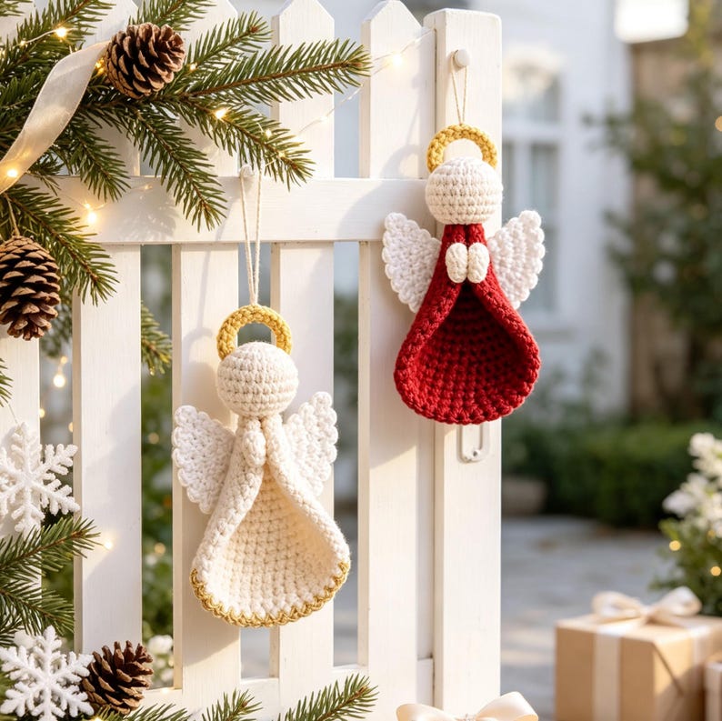 DIY Crochet Angel Christmas Ornament Kit,Step‑by‑Step PDF Pattern Tutorial,Handmade Xmas Tree Hanging Decor,Finished Crochet Angel Keychain