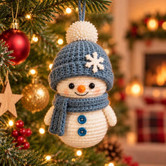 Handmade Snowman Ornament | Crochet Christmas Tree Decor | Stocking Stuffer and Winter Gift