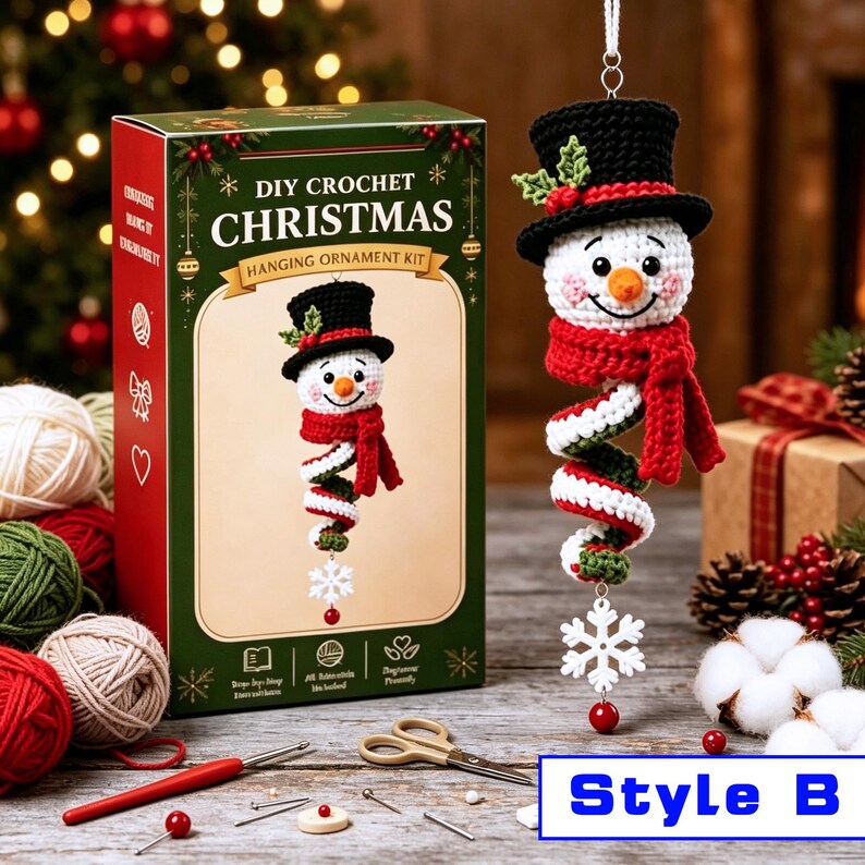 Crochet Christmas Spiral Wind Chime Ornament DIY Kit,Beginner Friendly Craft Kit Gift,Step-by-Step PDF Pattern,Christmas Tree Hanging Decor
