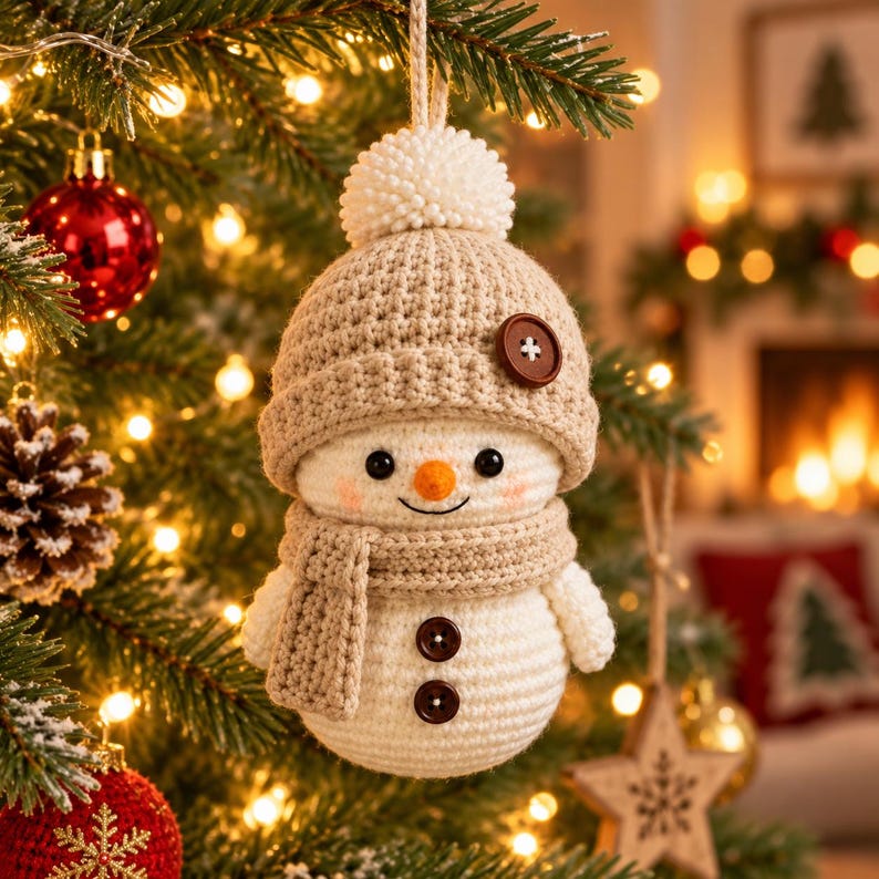 Handmade Snowman Ornament | Crochet Christmas Tree Decor | Stocking Stuffer and Winter Gift