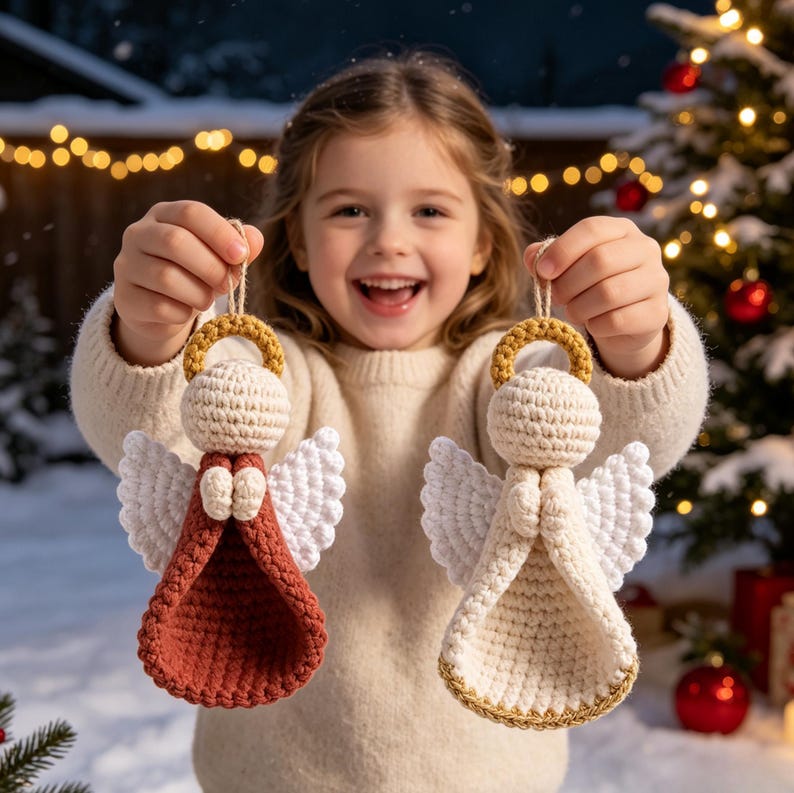 DIY Crochet Angel Christmas Ornament Kit,Step‑by‑Step PDF Pattern Tutorial,Handmade Xmas Tree Hanging Decor,Finished Crochet Angel Keychain