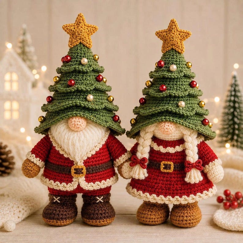 Handmade Christmas Gnome, Crochet Tree Gnome Plush, Scandinavian Tomte Gonk, Winter Dwarf Decor, Faceless Doll Holiday Tiered Tray Gift