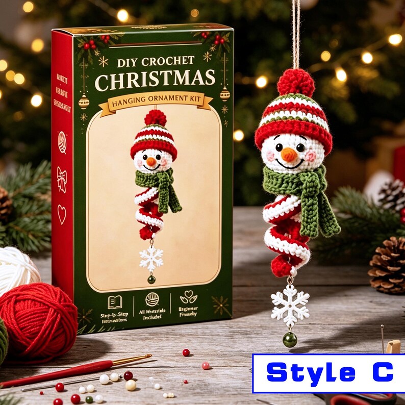 Crochet Christmas Spiral Wind Chime Ornament DIY Kit,Beginner Friendly Craft Kit Gift,Step-by-Step PDF Pattern,Christmas Tree Hanging Decor