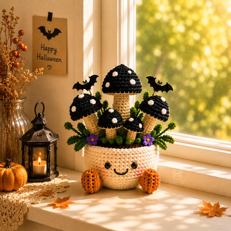 Halloween Crochet Mushroom Decor Ghost Witch Bat Pumpkin Collection