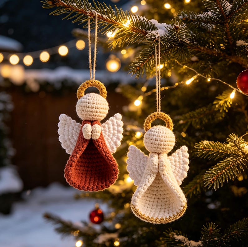 DIY Crochet Angel Christmas Ornament Kit,Step‑by‑Step PDF Pattern Tutorial,Handmade Xmas Tree Hanging Decor,Finished Crochet Angel Keychain