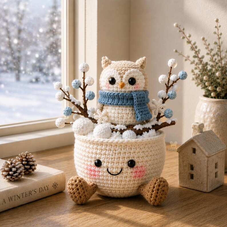Crochet Winter Decor, Handmade Snowman Penguin Bear Owl Desk Gift