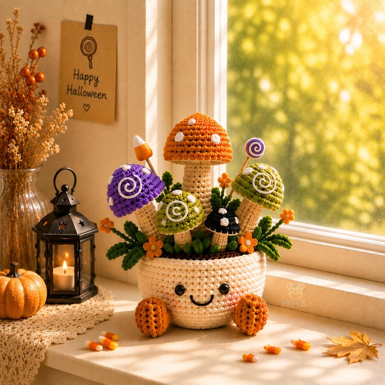 Halloween Crochet Mushroom Decor Ghost Witch Bat Pumpkin Collection