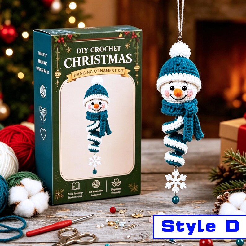 Crochet Christmas Spiral Wind Chime Ornament DIY Kit,Beginner Friendly Craft Kit Gift,Step-by-Step PDF Pattern,Christmas Tree Hanging Decor