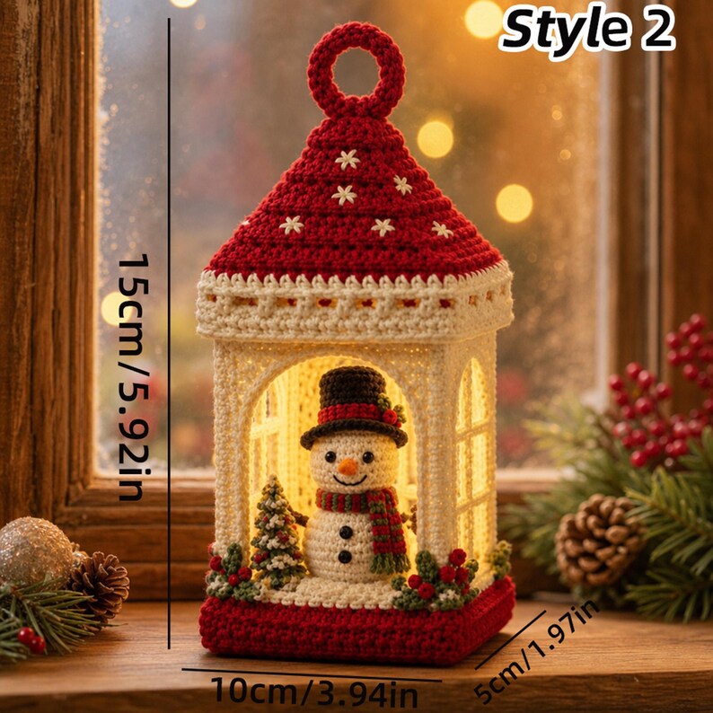 Handmade Crochet Christmas Lantern,Amigurumi Decor,Cardinal Bird,Snowman,Angel,Xmas Home Decor,Farmhouse Holiday Table Ornament,Xmas Gift