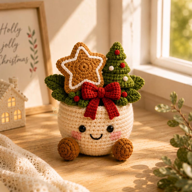 Christmas Desk Decor Crochet Pot Holiday Gift