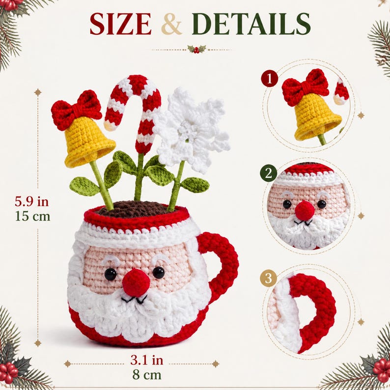 Crochet Christmas Plant Pot, Christmas Decor Gift ,Christmas Amigurumi, Festive Desk Ornament
