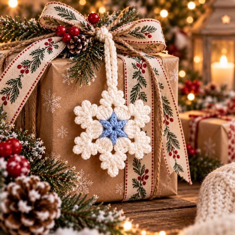 Crochet Snowflake Ornaments Set of 6 or 8, Handmade Christmas Tree Decorations, White Winter Decor, Small Hanging Snowflakes