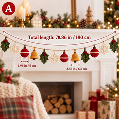 Crochet Christmas Garland, Handmade Mantel Decor, Holly Snowflake Bell Ornaments, Holiday Fireplace Bunting