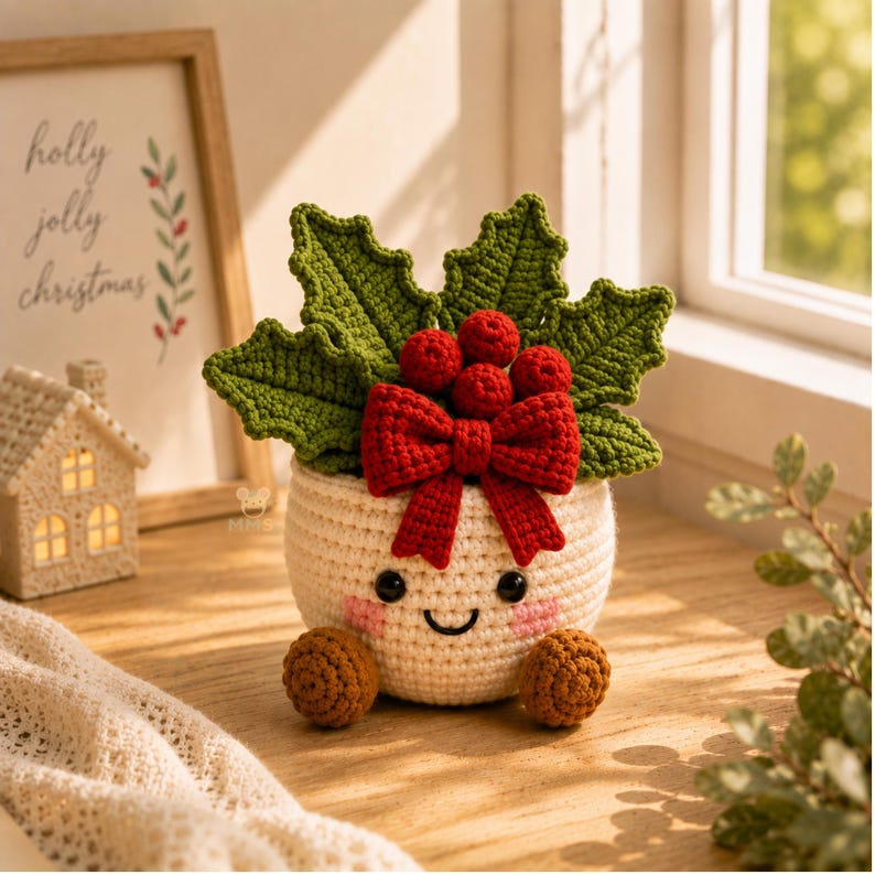 Christmas Desk Decor Crochet Pot Holiday Gift
