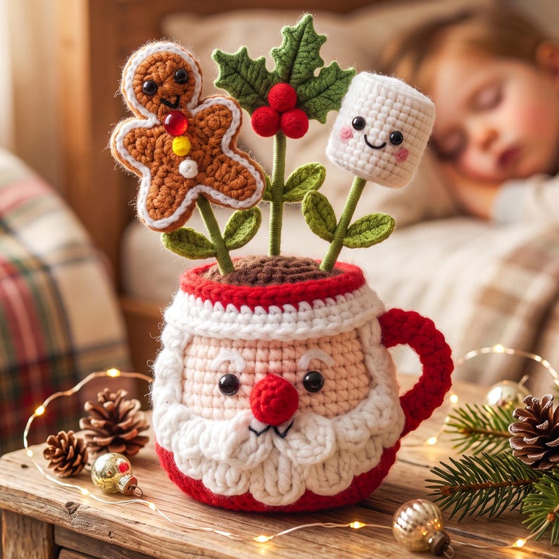 Crochet Christmas Plant Pot, Christmas Decor Gift ,Christmas Amigurumi, Festive Desk Ornament