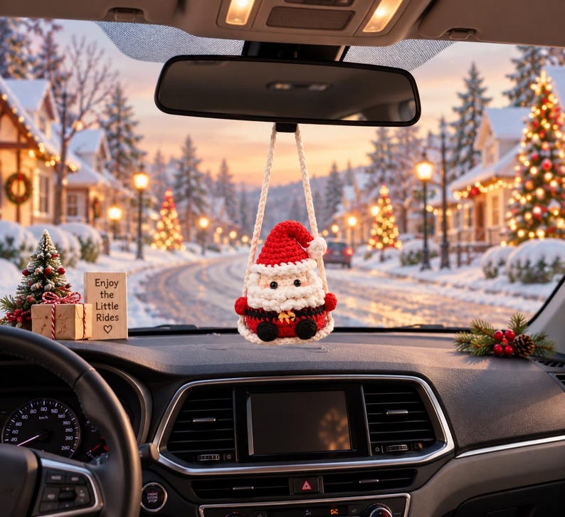 Crochet Christmas Car Ornament, Christmas Gifts, Handmade Snowman, Santa, Penguin, Grin, Crochet car hanging, Cute Grin Car Charm, Xmas Gift