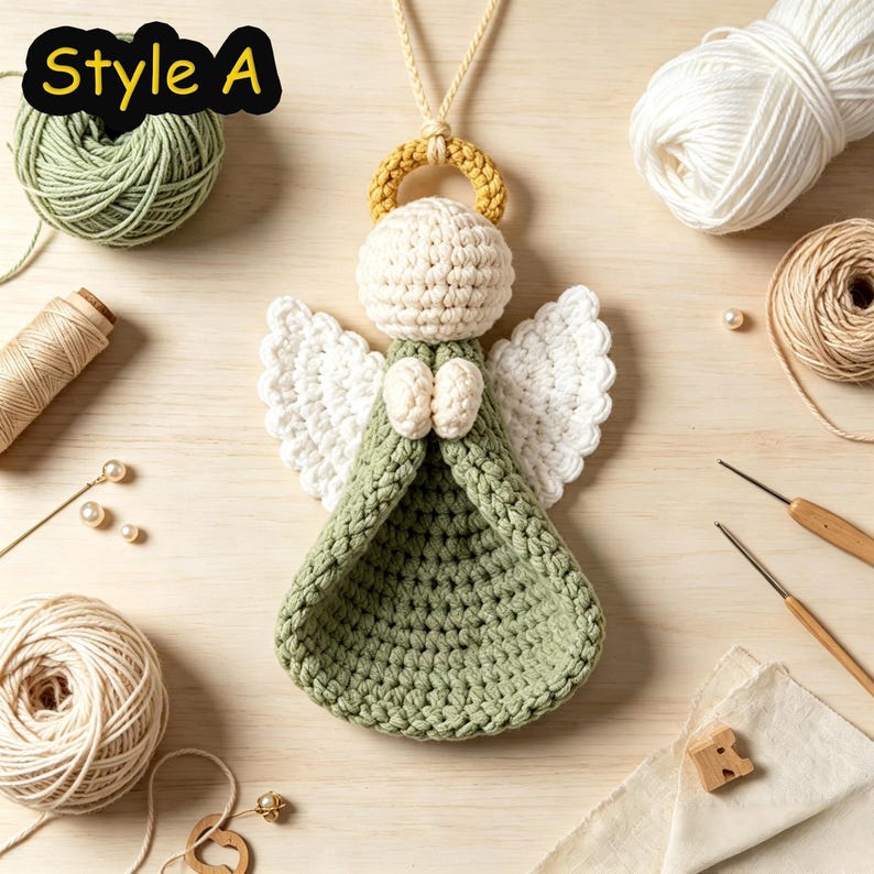 DIY Crochet Angel Christmas Ornament Kit,Step‑by‑Step PDF Pattern Tutorial,Handmade Xmas Tree Hanging Decor,Finished Crochet Angel Keychain
