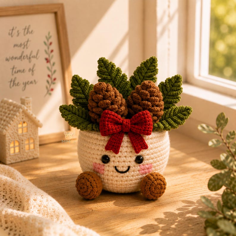 Christmas Desk Decor Crochet Pot Holiday Gift