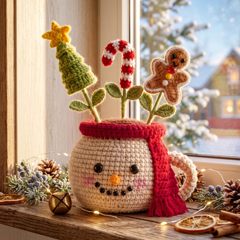 Crochet Christmas Plant Pot, Christmas Decor Gift ,Christmas Amigurumi, Festive Desk Ornament