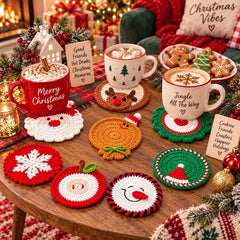 Handmade Crochet Christmas Coasters, Cute Animal Mug Rugs, Holiday Mug Rugs, Kawaii Table Decor, Gift for Coffee Lovers