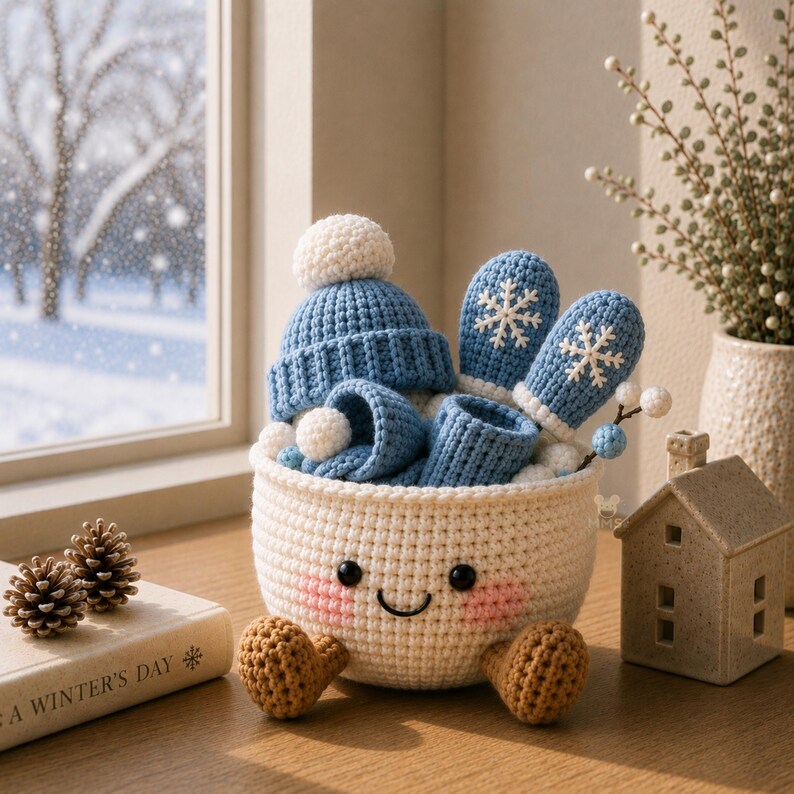 Crochet Winter Decor, Handmade Snowman Penguin Bear Owl Desk Gift
